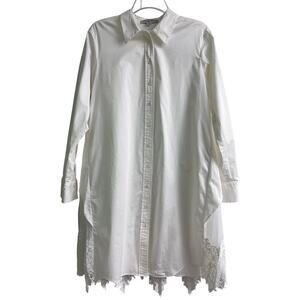 ALLSAINTS Iris Lace Cotton Blend Button Up White Shirt Dress Size M
